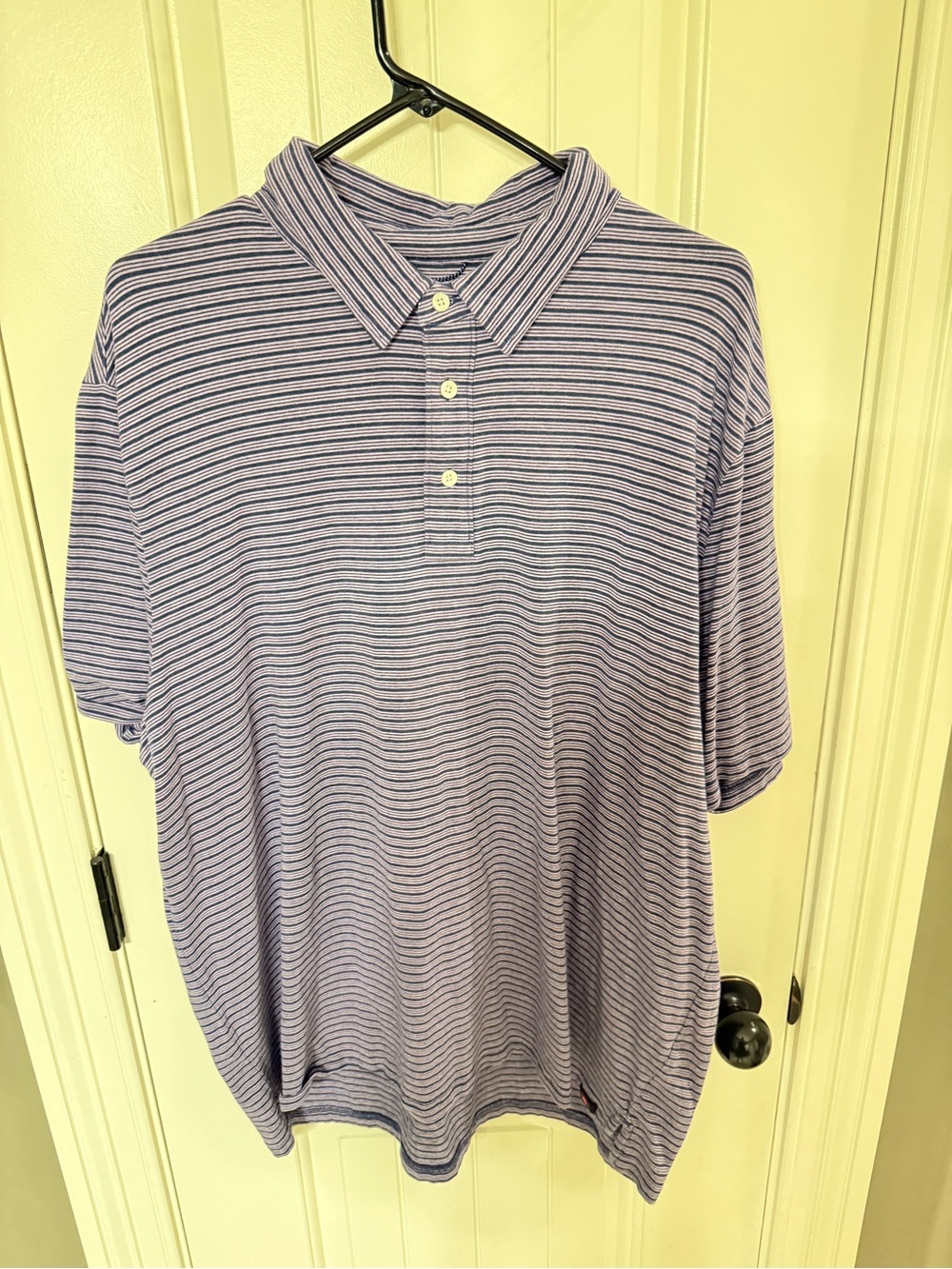 Faherty Lavender and Navy Thin-Striped Polo